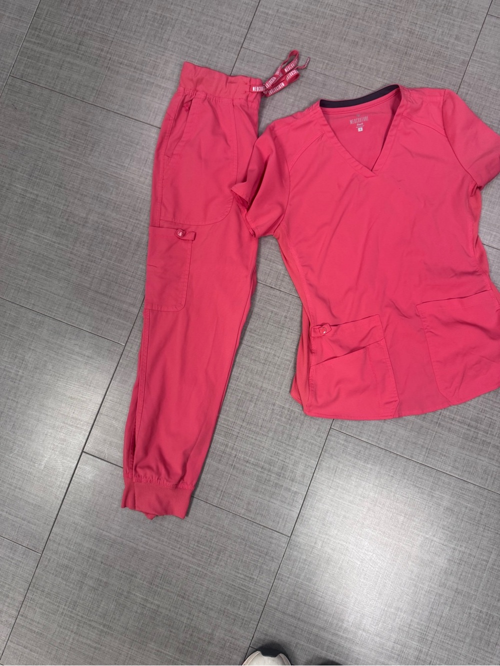 Med Couture Hot Pink V-Neck Scrub Top & Jogger Set